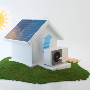 heat, pump, air, house, source, heating, solar, panel, electricity, sun, photovoltaic, cell, energy, power, 3d, alternative, green, floor, water, home, technology, environment, eco, ecology, renewable, system, model, building, pumps, warm, illustration, thermal, pipe, temperature, scheme, roof, exchanger, earth, cooling, collector, pompa ciep?a, solary, 3d illustration, grass, white, background, isolated