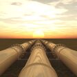 Drei Pipelines, die in der Ferne bis zum Sonnenuntergang laufen.
