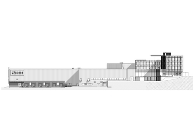 © ATP architekten ingenieure Plan des dreiteiligen Gebäudes in seitlicher Ansicht.