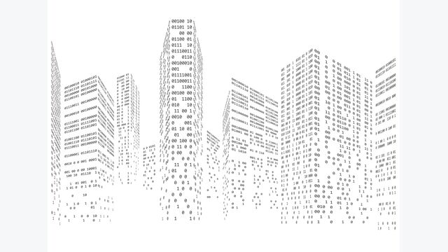 Binary code in form of futuristic city skyline vector illustration