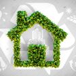 Sustainable living - 3d illustration with ecology icons on brown wooden background.