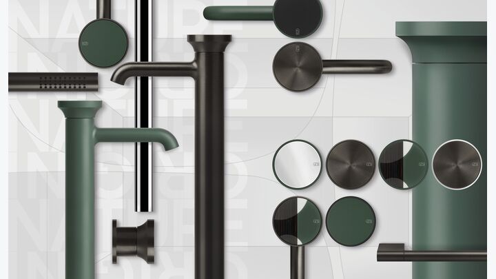 Bei den Armaturen Origini von Gessi treffen spielerische Formen auf unterschiedlichste Farben. Origini besteht aus fünf Farbgruppen mit jeweils drei Farbtönen, aus denen beliebige Kombinationen ausgewählt werden können. Die Kollektion Origini kombiniert ikonische Formen mit Oberflächen wie Messing, Kupfer und Edelstahl mit Farben der Landschaft wie Rosa, Ton, Ocker, Ziegelstein und Grün.