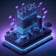 Intelligent building or smart city isometric idea. On the screen of a smartphone with Internet of Things, there is a digital hologram of a smart city. Building with polygonal wireframes. . Generative AI