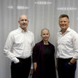 Gründer-Team von Hemmi Fayet Architekten AG: Serge Fayet und Petra Hemmi mit ATP-Partner und Geschäftsführer von ATP Zürich Matthias Wehrle (v.l.n.r.)
