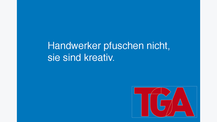Spruch auf blauem Hintergrund: Handwerker pfuschen nicht, sie sind kreativ.