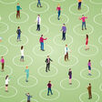 safe distance business workers women miniature influenza pandemic contagious hygiene outbreak spreading community transfer infection protection society mask infected flu contamination 2019-ncov concept measure group isolation preventive public disease quarantine man meeting person covid-19 covid virus coronavirus corona social distancing social distance distance distancing social flat modern illustration 3d isometry isometric people vector