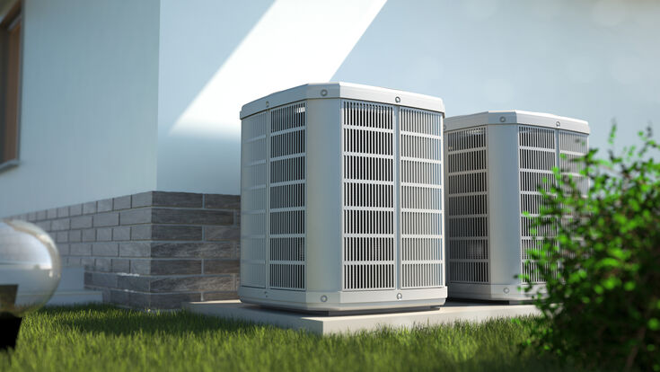 © Studio Harmony - stock.adobe.com pump heat air house energy home source conditioning unit green illustration concept conditioner residential ac building power modern system device electrical comfort pipe cycle isolated heating ciep?a grass