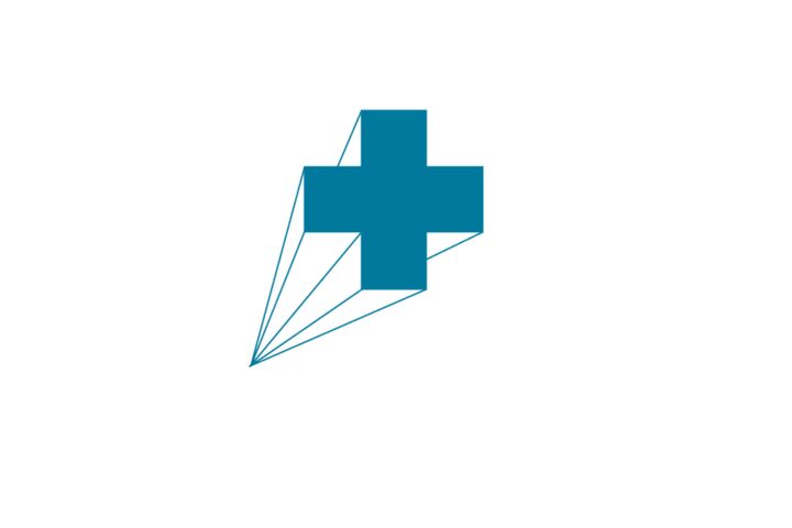 Das Logo der Veranstaltung Technik im Krankenhaus: Ein blaues Kreuz.