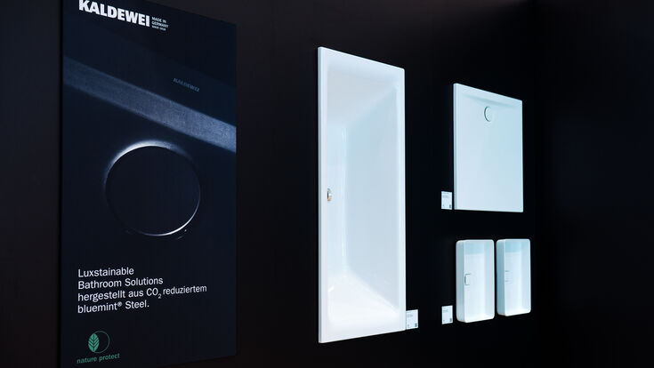 © thyssenkrupp Steel/Franz Kaldewei GmbH & Co. KG. Blechexpo Blechexpo 2021 Exponat Kaldewei Messe Messestand Stuttgart bluemint Steel