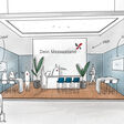 Messestand mit Doppelboden und abgehängter Decke (individueller Messebau).