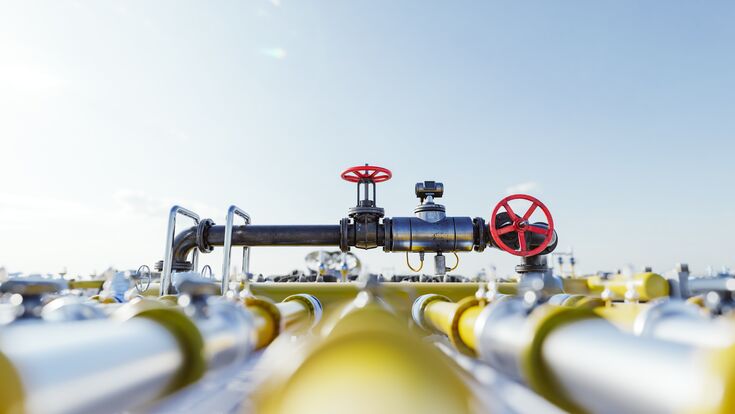 Gas tap with pipeline system at natural gas station. Industry