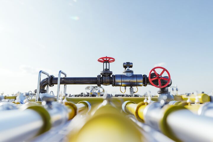 Gas tap with pipeline system at natural gas station. Industry