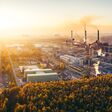 industrial landscape with heavy pollution produced by a large factory