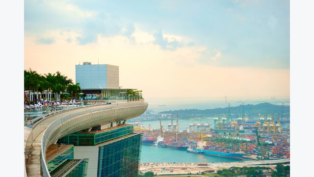 View from Marina Bay hotel to Singapore industrial port
