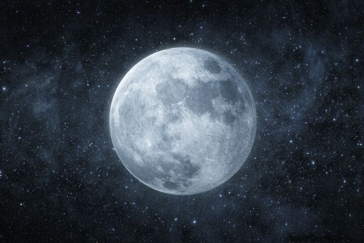 Panoramic view of the moon out in the space. 3d render created with NASA textures furnished from https://visibleearth.nasa.gov/