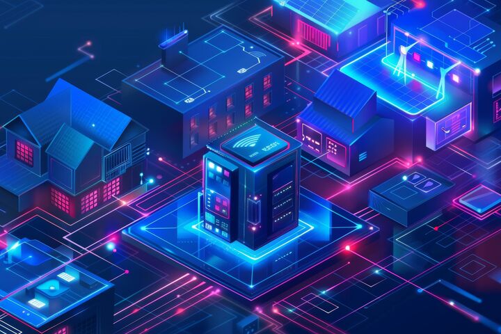 The concept of a smart home isometric. System control of the Internet of Things. Development of mobile apps for monitoring appliances and security systems. Controllable automaton automated and remote