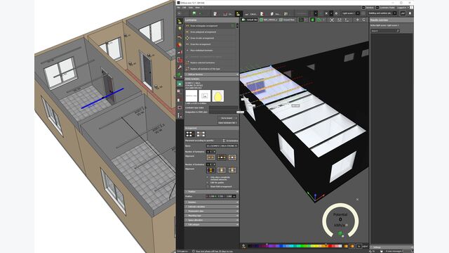 Die Schnittstelle zum Beleuchtungsplanungssystem DIALux evo Pro ermöglicht es, das Gebäudemodell an DIALux zu übergeben und die Ergebnisse wieder ins DDScad-Modell zu übernehmen.