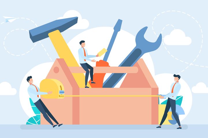toolkit, toolbox, tool, kit, vector, instrument, maintenance, man, measure, mechanic, montage, people, professional, renovation, repair, screwdriver, service, spanner, success, tape measure, teamwork, technology, wooden, work, worker, workshop, wrench, background, box, business, businessman, character, construction, crate, device, engineering, equipment, fitting, fix, flat, graphics, hammer, hand, handle, icon, illustration, improvement, industry, installation