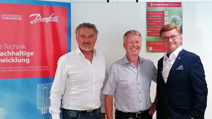 Die treibende Kraft hinter der Partnerschaft: Peter Lackne, Vertrieb Techem,
Thomas Gradinger, Sales Support Manager Danfoss und Zoran Jelen, Geschäftsführer Techem Wassertechnik (v.l.n.r.)