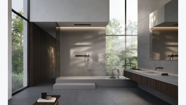 Die Colors Kollektion lässt sich mit Grohe-Duschlösungen wie Grohtherm Aqua Tiles und Rainshower Aqua Tiles zu ansprechenden Badkonzepten kombinieren.