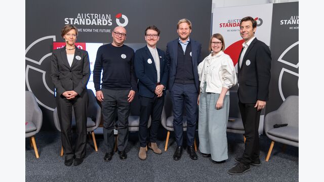 Moderatorin Gudrun Ghezzo, Clemens Neubauer, Clemens Horvath, Christoph Eichler, Julia Weber und Thomas Hoppe (v.l.n.r.)