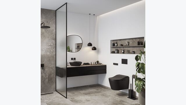 Matt Schwarz bringt stilvolle Kontraste ins Badezimmer und unterstreicht modernes Design.