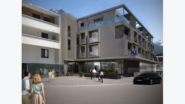 Der Neubau der Hypo Tirol Bank in Fulpmes in Tirol wurde klimaneutral und in Passivhaus-Bauweise errichtet.