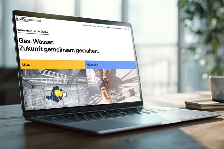 Das neue Erscheinungsbild setzt auf eine reduzierte, moderne Designsprache. Die Farbwelt basiert auf den etablierten ÖVGW-Farben für Gas und Wasser.