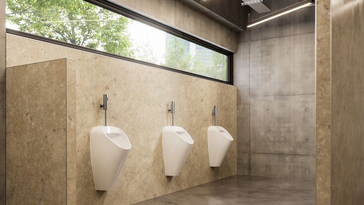 Der elektronische Aufputz-Urinal-Druckspüler Schelltronic E² ist für den Einsatz in öffentlichen und gewerblichen Sanitärräumen konzipiert.