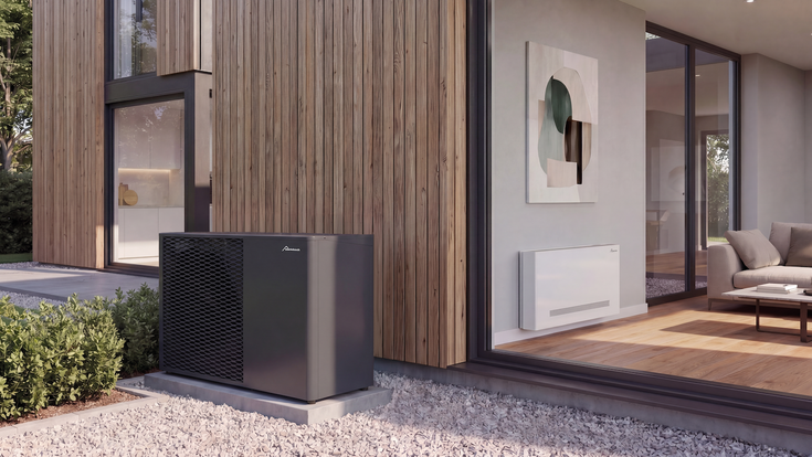 Die Mozart Wärmepumpe und der flache Fina Fancoil bilden ein abgestimmtes System für angenehme Raumtemperaturen im Sommer und Winter.